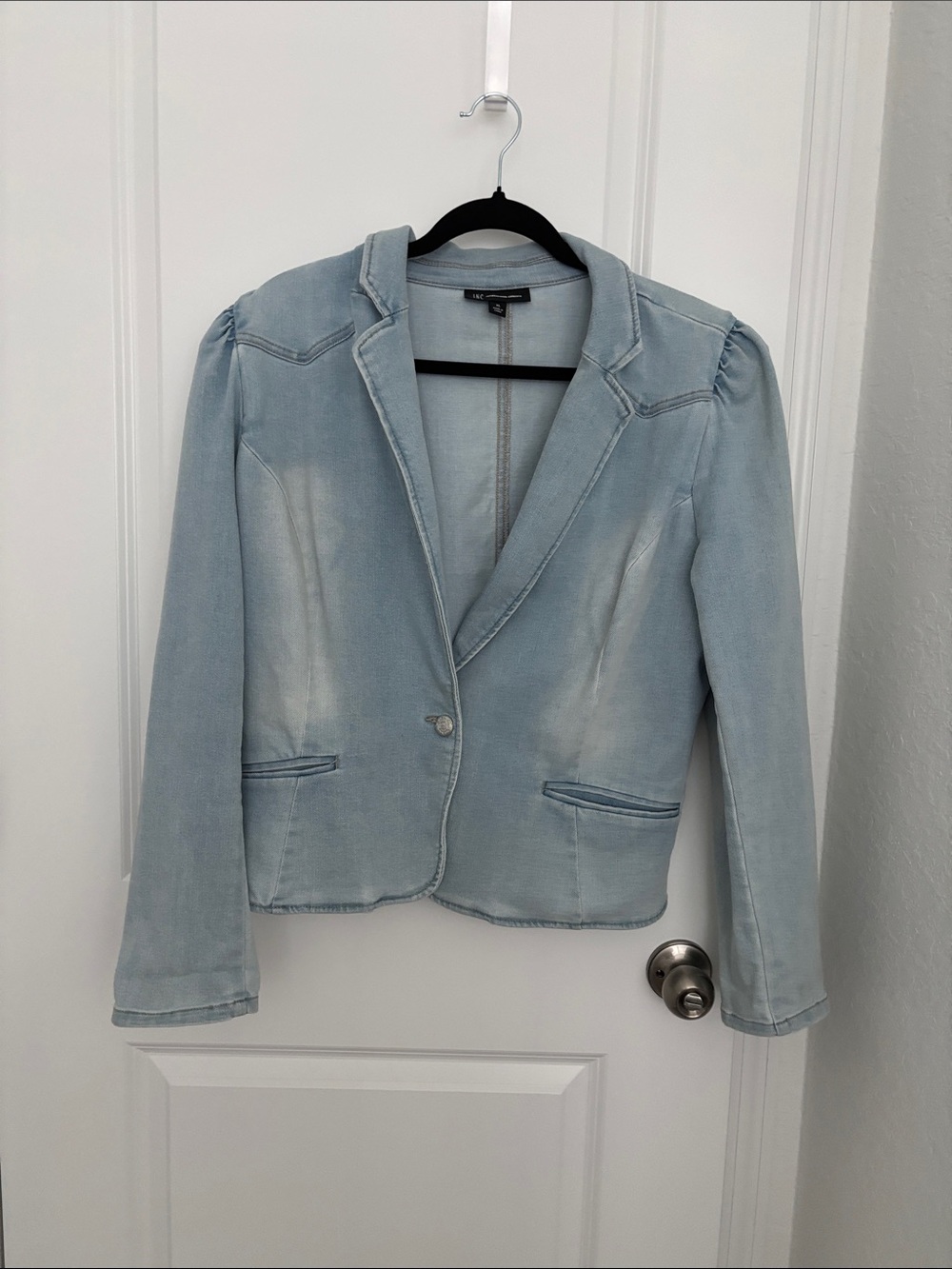 INC International Concepts Light Blue Denim Blazer Jacket